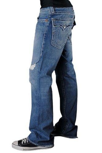 Blue Mens Plain Dyed Casual Wear Regular Fit Bootcut Denim Jeans
