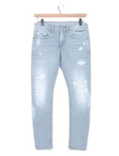 Light Blue Men'S Plain Pattern Pure Denim Material Washable Slim Fit Jeans