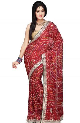 Multicolor Ladies Traditional Georgette Printed Bandhani Saree