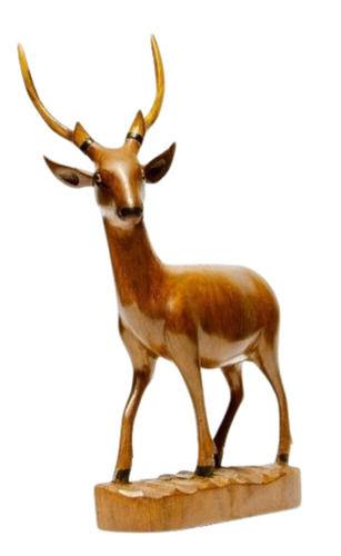 Brown Glossy Finished Durable Easy To Clean Teak Wooden Deer Antique Showpiece