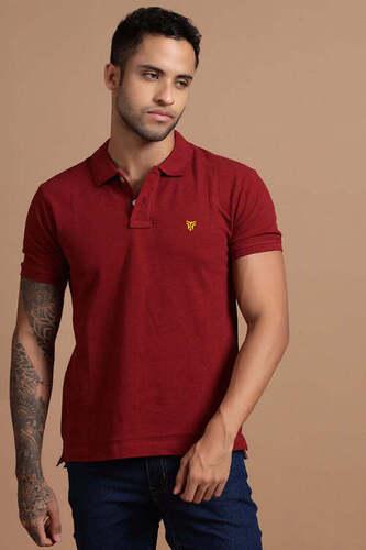 Black Casual Wear Men Short Sleeve Plain Red Round Collar Cotton T Shirt 
