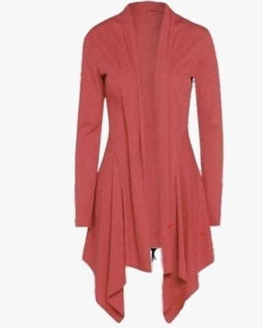 Peach Full Sleeves Regular Fit Casual Wear Plain Spandex Shrug For Ladies 