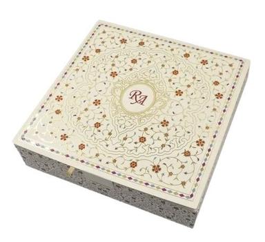 White 8 X 8 Inch Square Antique Design Matte Laminate Printed Wedding Gift Box