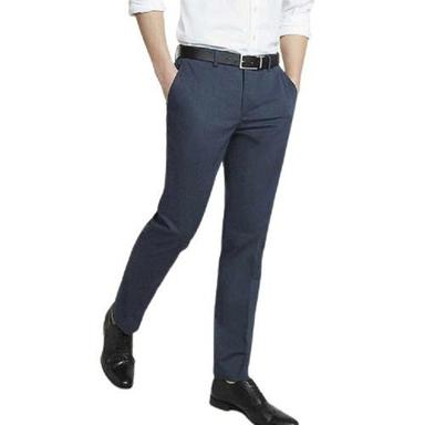 Navy Blue Formal Wear Slim Fit Zipper Fly Plain Soft Cotton Pants For Men 