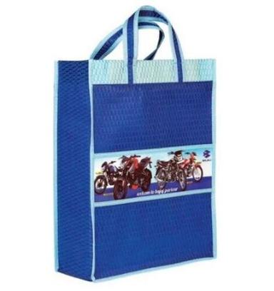  डार्क ब्लू और लाइट ब्लू रिसाइक्लेबल फ्लैक्सिलूप 5 इंच हैंडल कलर कोटेड प्लास्टिक डिजिटल प्रिंटेड बैग 
