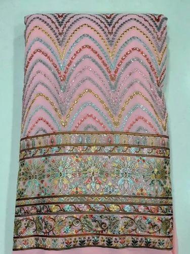 Multicolor 25X60M Shiny Plain Blooming Heavy Georgette Unstitched Embroidered Fabrics For Garments