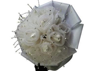 Handmade Elegant White Artificial Rose Flower Wedding Bridal Bouquet