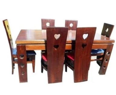 3.6X3.5 Foot Polished Finished Handmade Wooden Dining Table Set With 6 Seater  Carpenter Assembly