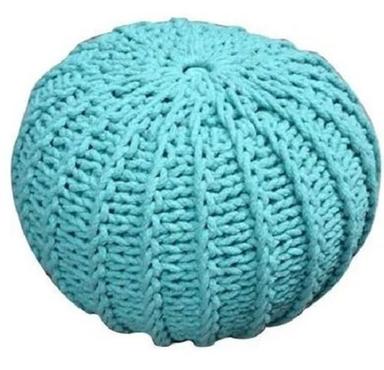 Sky Blue Light Weight And Durable Plain Cotton Knitted Pouf For Cloths
