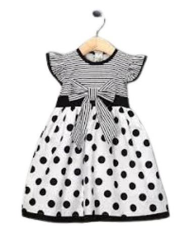 Kids Breathable Black With White Printed Short Sleeve Frocks Age Group: Above 5