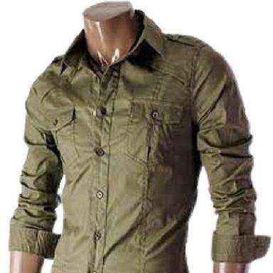 Mens Cotton Full Sleeve Plain Green Cargo Shirt Chest Size: 42