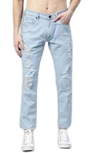 Quick Dry Mens Plain Straight Slim Fit Sky Blue Cotton Denim Jean