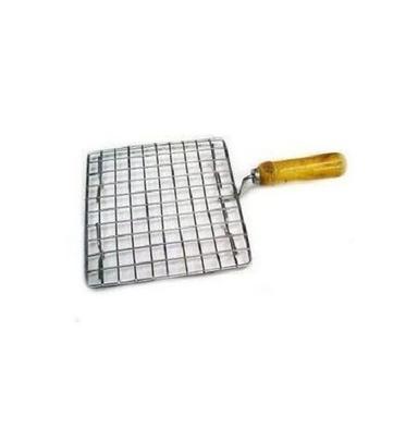 Silver Rectangular Stainless Steel Papad Roster Jali With Handle