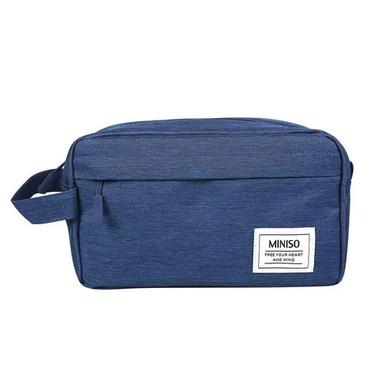 Blue Premium Quality Cotton Fabric Side Handle Cosmetic Bag