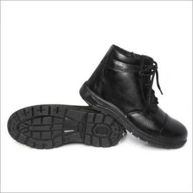 Semi-Automatic Slip Resistant Lightweight Round Toe Lace Up Black Leather Industrial Safety Shoes