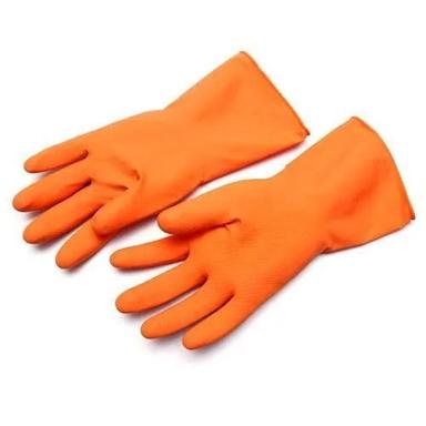 Orange Chemical Resistance And Full Finger Plain Rubber Safety Hand Gloves