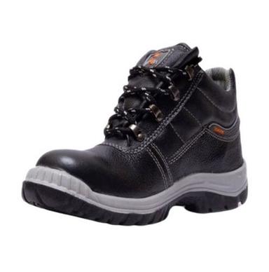 Black Regular Fit Comfortable Plain Leather Safety Shoes For Men