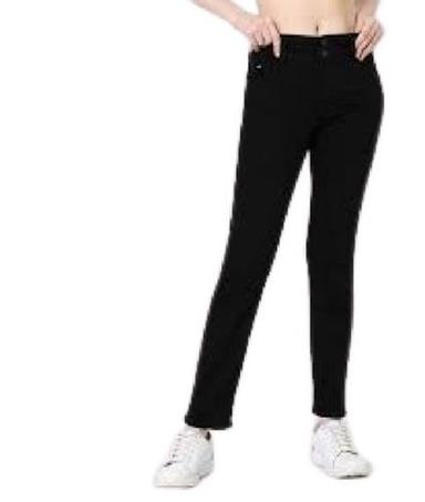 Black Ladies Casual Wear Straight Slim Fit Plain Cotton Jeans
