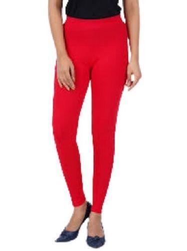 Red Ladies Plain Casual Wear Cotton Leggings 