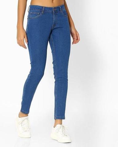 Regular Ladies Stretchable Blue Plain Denim Jeans