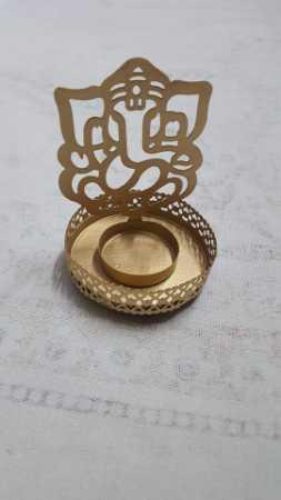 Modern Arts Metal Decorative Ganesh Ji Design Candle Holder With Gold Paint Finish