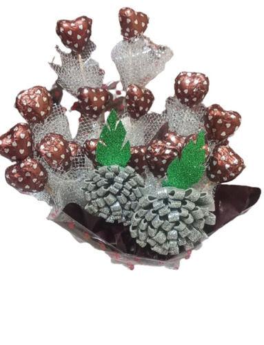 Brown Solid Ribbon And Artificial Flowers Single Piece Chocolate Bouquet For Gifts