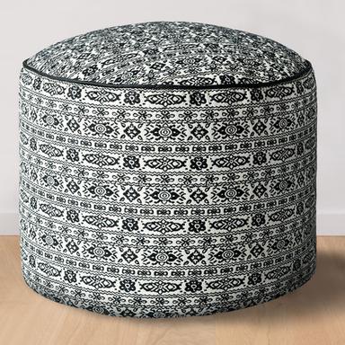 Handmade Vplanet 100% Cotton Round Ottoman Unfilled With Spill Proof Filling Tube Liner, Without Beans - Pack Of 6 Pcs