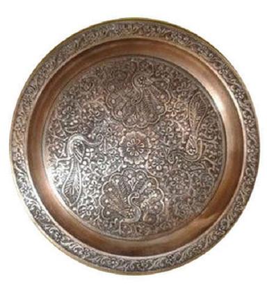 Brown 25 X 205 X 25 Mm Copper Rust Proof Polished Round Pooja Thali 