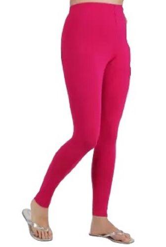 Pink Soft And Comfortable Casual Wear Plain Cotton Leggings For Ladies
