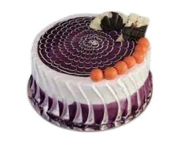 Hygienically Packed Round Shape White And Purple Blueberry Cake Additional Ingredient: Sugar