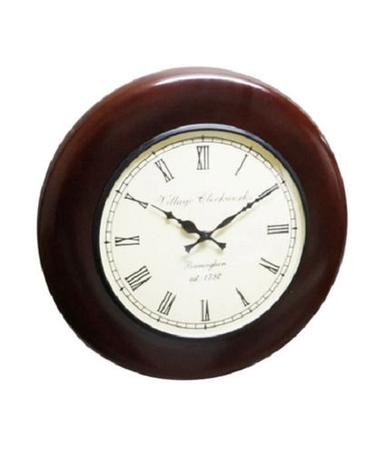 Brown 30 X 30 Cm Round Glass And Wooden Wall Clock For Home Decoration 