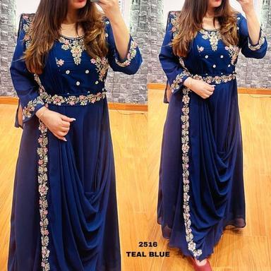 Indian Party Wear Blue Designer Anarkali Suits With 3/4 Sleeves