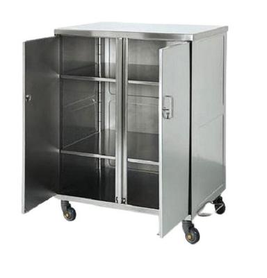 Polished 4 Wheeler Double Door Stainless Steel Cabinet Trolley