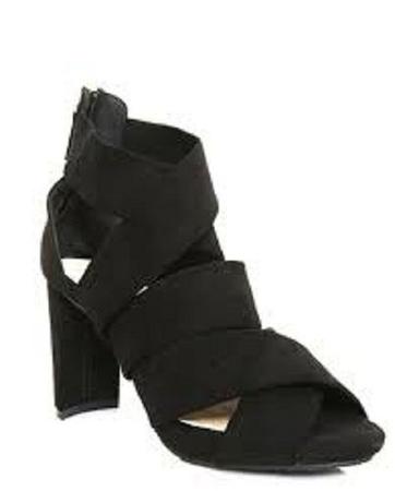 Black Ladies High-Heeled Sandals With Ribbon Closure