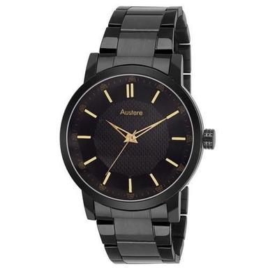 Black Modern Premium Designer Round Dial Quartz Platinum Men Wrist Watch