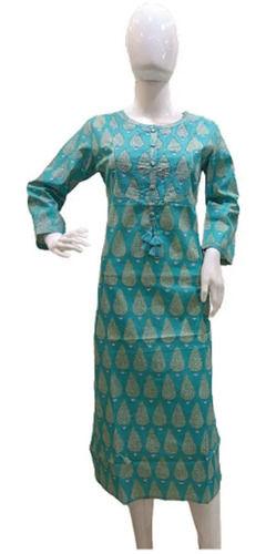 Washable Long Sleeve Printed Modern Cotton Kurti For Ladies Bust Size: 36 Inch (In)
