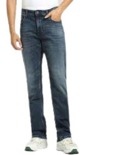 Breathable 32 Inch Mens Plain Blue Straight Regular Fit Washable Highly Stretchable Denim Jeans