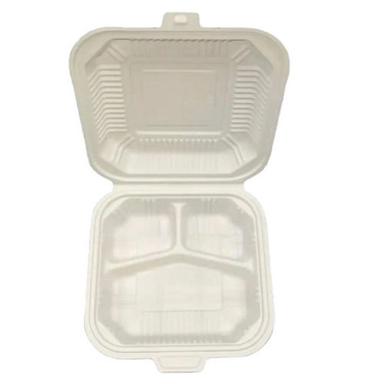  सफेद 10X10 इंच चौकोर आकार का बायोडिग्रेडेबल प्लास्टिक थ्री कम्पार्टमेंट क्लैमशेल बॉक्स 