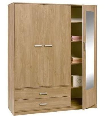 8 Feet High Polished Glass Made Designer Wooden Wardrobe For Bedroom No Assembly Required