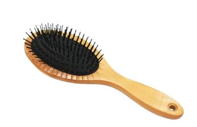 Brown And Black 8 Inches Nylon Bristle Oval Paddle Wooden Hair Brush For Women 