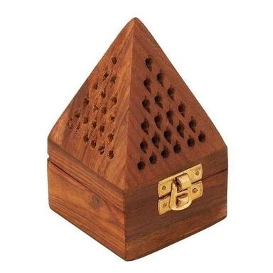 Brown Polished Handcrafted Pyramid Shaped Wooden Incense Holder 