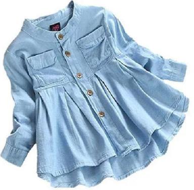 Sky Blue Breathable Full Sleeve Button Closure Casual Wear Plain Denim Top For Women 