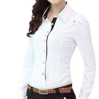 Ladies Plain White Full Sleeve Breathable Formal Wear Cotton Shirt Collar Style: Straight