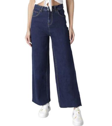 Blue Regular Fit Plain Denim High Rise Bell Bottom Jeans For Women