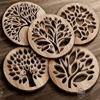 All Designer Hand Carved Natural Wooden Tea Coaster For Dining Table