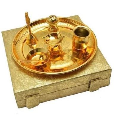 Golden Gold Plated Stainless Steel Pooja Thali Set