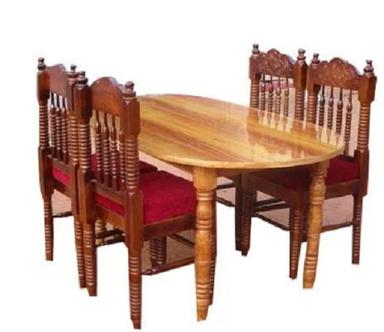 Machine Made Indian Style Rectangular Polished Finish Teak Wooden Dining Table Set