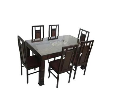 30 Inch Tall Indian Style Polished Finish Six Seater Wooden Dining Table Set No Assembly Required