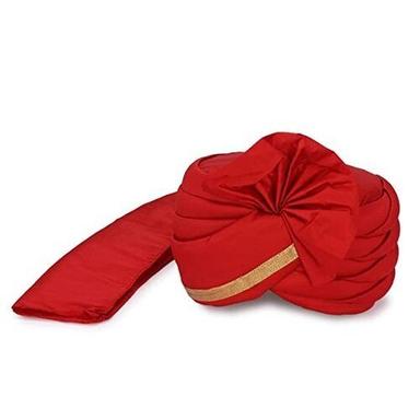 Red Comfortable Printed And Embroidered Cotton Wedding Turban For Groom
