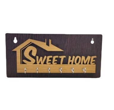 Wood 4 Inches Carved Designer Matt Finish Rectangular Wooden Key Holder For Home Decoration